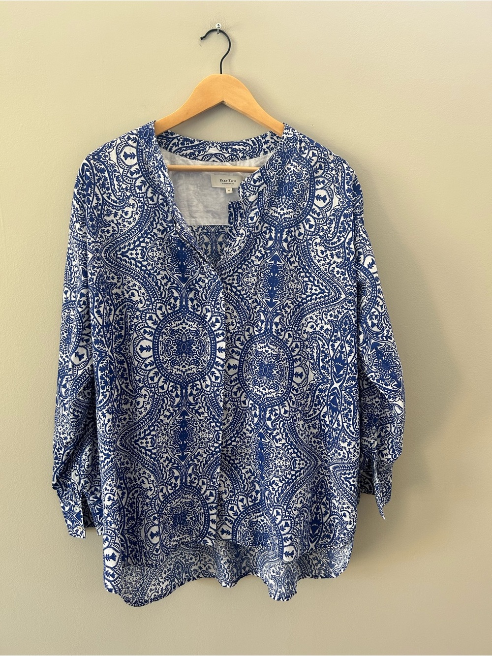 Part Two Organic Cotton Blue White Paisley Print Scandinavian Tunic Blouse Top - Picture 5 of 9